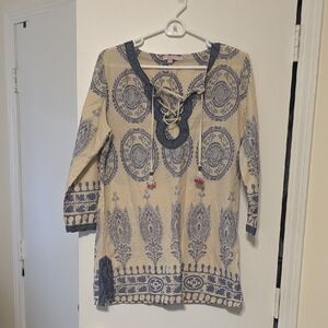 Calypso St. Barth Blue and Cream Patterned Swim Cover-up